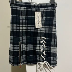 Maniere de voir highwaisted plaid skirt with zipper and lace up sides
